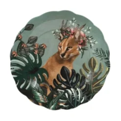 Maisons Du Monde Assiettes à Dessert Assiette à Dessert En Faïence Multicolore Motif Tropical Et Lynx - Lot De 6