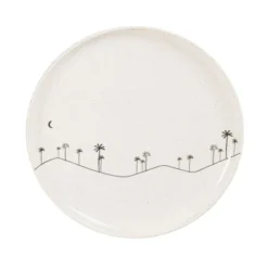 Maisons Du Monde Assiettes à Dessert Assiette à Dessert En Grès Beige Motifs Palmiers Noirs - Lot De 6