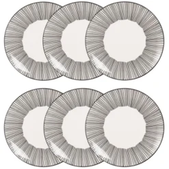 Maisons Du Monde Assiettes à Dessert Assiette à Dessert En Grès Blanc Motifs à Rayures - Lot De 6