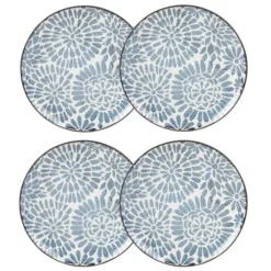 Maisons Du Monde Assiettes à Dessert Assiette à Dessert En Grès Blanc Motifs Graphiques Bleus - Lot De 4