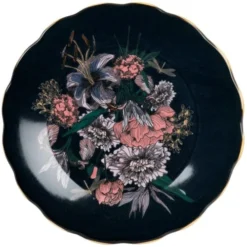 Maisons Du Monde Assiettes à Dessert Assiette à Dessert En Grès Bleu Marine Et Motifs Fleuris Multicolore - Lot De 6