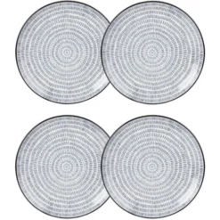 Maisons Du Monde Assiettes à Dessert Assiette à Dessert En Grès Imprimé Traits Bleus - Lot De 4