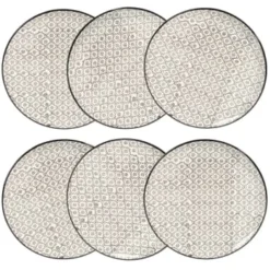 Maisons Du Monde Vaisselle De Noël Assiette à Dessert En Grès Noir Et Blanc Imprimé - Lot De 6 -Assiettes Soldes Magasin assiette a dessert en gres micromotif noir blanc d 21 cm chiang mai 1000 7 27 154146 5 1