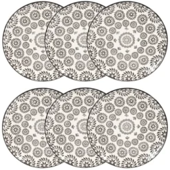 Maisons Du Monde Vaisselle De Noël Assiette à Dessert En Grès Noir Et Blanc Imprimé - Lot De 6