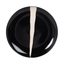 Maisons Du Monde Assiettes à Dessert Assiette à Dessert En Grès Noir Et Trait Blanc - Lot De 4