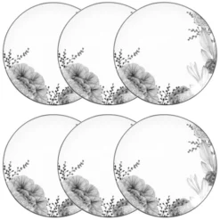 Maisons Du Monde Vaisselle De Noël Assiette à Dessert En Porcelaine Blanche Motif Floral - Lot De 6