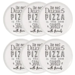 Maisons Du Monde Assiettes Plates Assiette à Pizza En Porcelaine Blanche Imprimée - Lot De 6