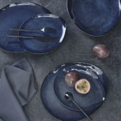 Maisons Du Monde Vaisselle De Noël Assiette Creuse En Grès Bleu - Lot De 2 -Assiettes Soldes Magasin assiette creuse en gres bleu 1000 15 0 207296 5