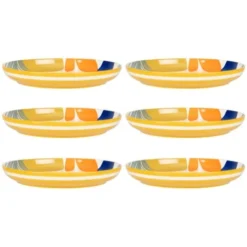 Maisons Du Monde Assiettes Creuses Assiette Creuse En Grès Multicolore Motif Végétal - Lot De 6