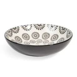 Maisons Du Monde Vaisselle De Noël Assiette Creuse En Grès Noir/blanc D 20 Cm - Lot De 4