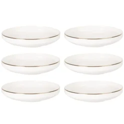 Maisons Du Monde Vaisselle De Noël Assiette Creuse En Porcelaine Blanche Et Dorée - Lot De 6