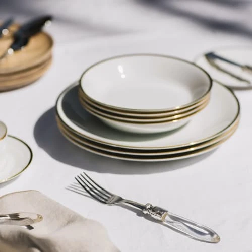 Lo De Manuela Assiettes Creuses Assiette Creuse Porcelaine De Limoges Blanche - Bord Doré 19 Cm 2 Lo De Manuela Assiettes Creuses Assiette Creuse Porcelaine De Limoges Blanche - Bord Doré 19 Cm – Image 2