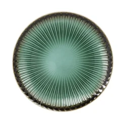 Maisons Du Monde Assiettes à Dessert Assiette Dessert En Grès à Relief Vert Et Contour Marron - Lot De 4