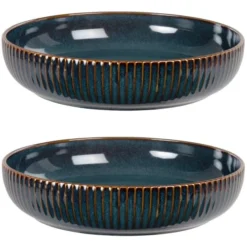 Maisons Du Monde Assiettes Plates Assiette En Grès Bleu Et Marron - Lot De 2