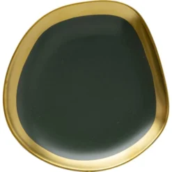 Kare Design Vaisselle De Noël Assiette En Grès Vert Foncé Et Doré D21 - Lot De 4 -Assiettes Soldes Magasin assiette en gres vert fonce et dore d21 lot de 4 2
