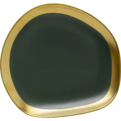 Kare Design Vaisselle De Noël Assiette En Grès Vert Foncé Et Doré D21 - Lot De 4 -Assiettes Soldes Magasin assiette en gres vert fonce et dore d21 lot de 4 3