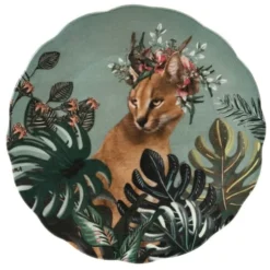 Maisons Du Monde Assiettes Plates Assiette Plate En Faïence Multicolore Motif Tropical Et Lynx - Lot De 6