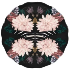 Maisons Du Monde Assiettes Plates Assiette Plate En Faïence Noire Motifs Roses - Lot De 6