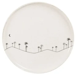 Maisons Du Monde Assiettes Plates Assiette Plate En Grès Beige Motifs Palmiers Noirs - Lot De 6