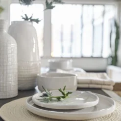 Maisons Du Monde Vaisselle De Noël Assiette Plate En Grès Blanc - Lot De 6 -Assiettes Soldes Magasin assiette plate en gres blanc 1000 12 6 208245 4