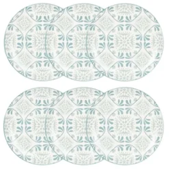 Maisons Du Monde Assiettes Plates Assiette Plate En Grès Blanc à Motifs Bleus Et Gris - Lot De 6