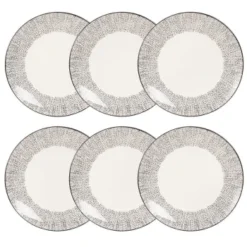 Maisons Du Monde Assiettes Plates Assiette Plate En Grès Blanc Motifs à Rayures - Lot De 6 -Assiettes Soldes Magasin assiette plate en gres blanc motifs a pois mekong 1000 2 0 173266 4 1