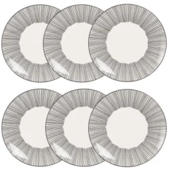 Maisons Du Monde Assiettes Plates Assiette Plate En Grès Blanc Motifs à Rayures - Lot De 6 -Assiettes Soldes Magasin assiette plate en gres blanc motifs a rayures mekong 1000 1 40 173265 3 1
