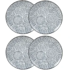 Maisons Du Monde Assiettes Plates Assiette Plate En Grès Blanc Motifs Graphiques Bleus - Lot De 4 -Assiettes Soldes Magasin assiette plate en gres blanc motifs graphiques bleus ischia 1000 16 5 193238 4