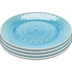 Kare Design Assiettes Plates Assiette Plate En Grès Bleu D21 - Lot De 4