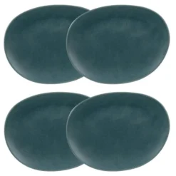 Maisons Du Monde Assiettes Plates Assiette Plate En Grès Bleu Vert - Lot De 4