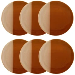 Maisons Du Monde Assiettes Plates Assiette Plate En Grès Caramel Et Crème - Lot De 6