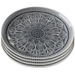 Kare Design Assiettes Plates Assiette Plate En Grès Gris D27 - Lot De 4