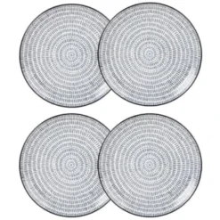 Maisons Du Monde Assiettes Plates Assiette Plate En Grès Blanc Motifs Graphiques Bleus - Lot De 4 -Assiettes Soldes Magasin assiette plate en gres imprime traits bleus ischia 1000 3 7 190165 4