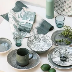 Maisons Du Monde Assiettes Plates Assiette Plate En Grès Motifs Graphiques Bleu Gris, Verts Et Blancs - Lot De 6 -Assiettes Soldes Magasin assiette plate en gres motifs graphiques bleu gris verts et blancs 1000 5 0 211519 3