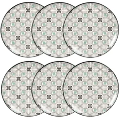 Maisons Du Monde Assiettes Plates Assiette Plate En Grès Motifs Graphiques Bleu Gris, Verts Et Blancs - Lot De 6