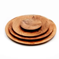 Bazar Bizar Assiettes Plates Assiette Ronde En Bois De Teck Extra Petite -Assiettes Soldes Magasin assiette ronde en bois de teck extra petite 2