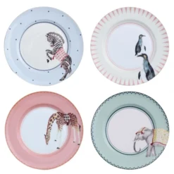 Yvonne Ellen Assiettes Plates Assiettes Animaux En Porcelaine D27cm - Lot De 4
