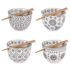 Table Passion Assiettes Creuses Lot De 4 - Bols Et Baguettes 13 Cm En Grès Gris