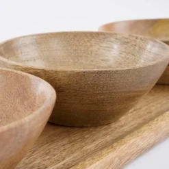 Mica Decorations Assiettes De Présentation Plateau Apéritif 3 Coupelles En Bois De Manguier Marron Clair -Assiettes Soldes Magasin plateau aperitif 3 coupelles en bois de manguier marron clair 2