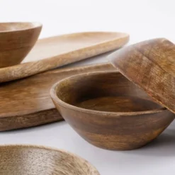 Mica Decorations Assiettes De Présentation Plateau Apéritif 3 Coupelles En Bois De Manguier Marron Clair -Assiettes Soldes Magasin plateau aperitif 3 coupelles en bois de manguier marron clair 4