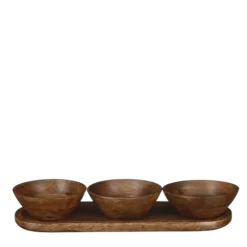 Mica Decorations Assiettes De Présentation Plateau Apéritif 3 Coupelles En Bois De Manguier Marron Foncé