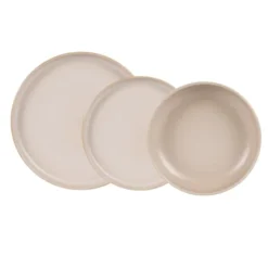 Table Passion Assiettes Plates Service D'assiettes Sable Réactif 18 Pièces En Grès Beige