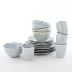 Mica Decorations Assiettes Plates Service De Table 16 Pièces En Céramique Gris