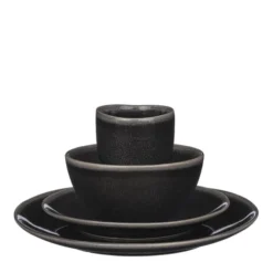 Mica Decorations Assiettes Plates Service De Table 16 Pièces En Céramique Noir