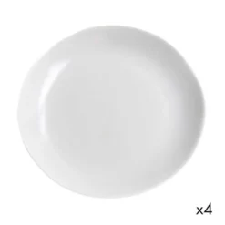 Maison Tilleul Set De 4 Assiettes Plates Céramique Blanc
